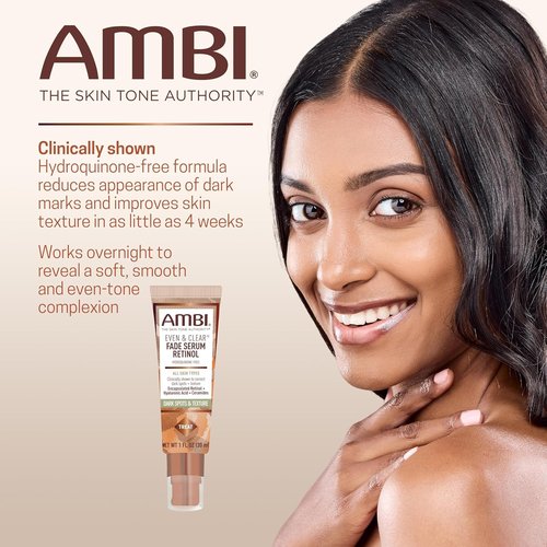 Ambi Even & Clear Fade Serum - Hydroquinone-Free Dark Spot Corrector with Retinol & Niacinamide | 1 Fl Oz