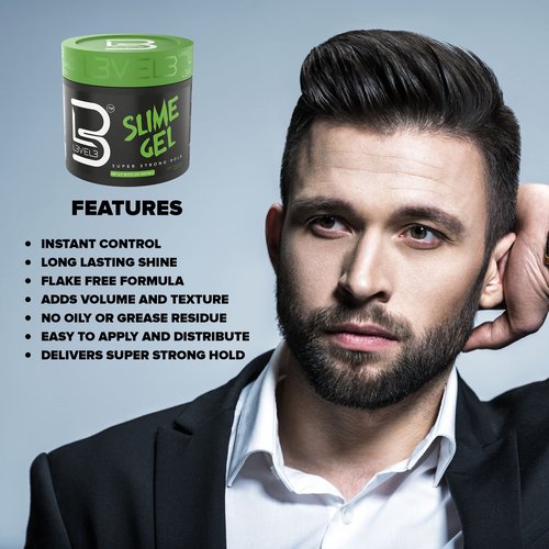 L3 Level 3 Slime Gel - Strong Control Hair Styling Gel - Flake-Free, Long-Lasting Hold - Adds Volume, Texture