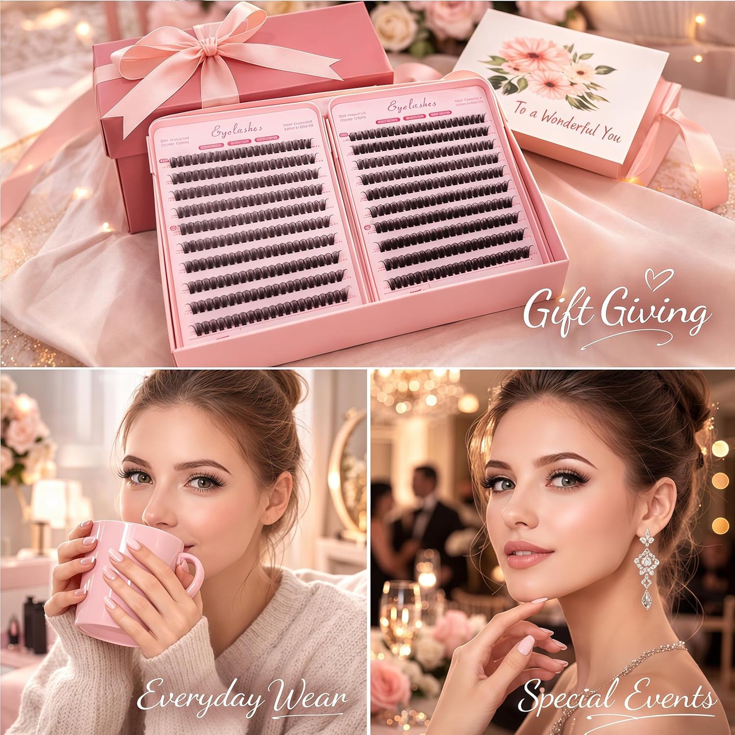 Skiennix Eyelash Clusters Kit - Fluffy Wispy Individual Lash Extensions with Bond Seal & Tweezers | 30D+40D, 9-16mm