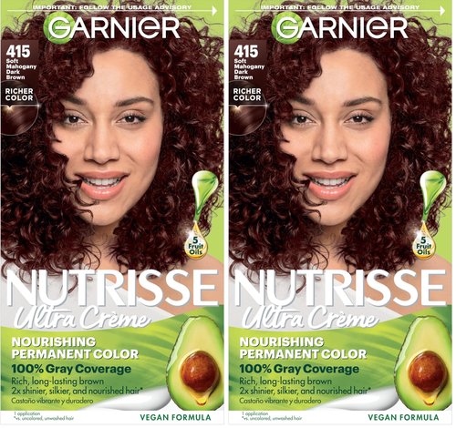 Garnier Nutrisse Ultra Crème Hair Color, Permanent Hair Dye with 100% Gray Coverage, Vegan & Cruelty-Free, 415 Soft Mahogany Dark Brown (Raspberry Truffle), 2 Count