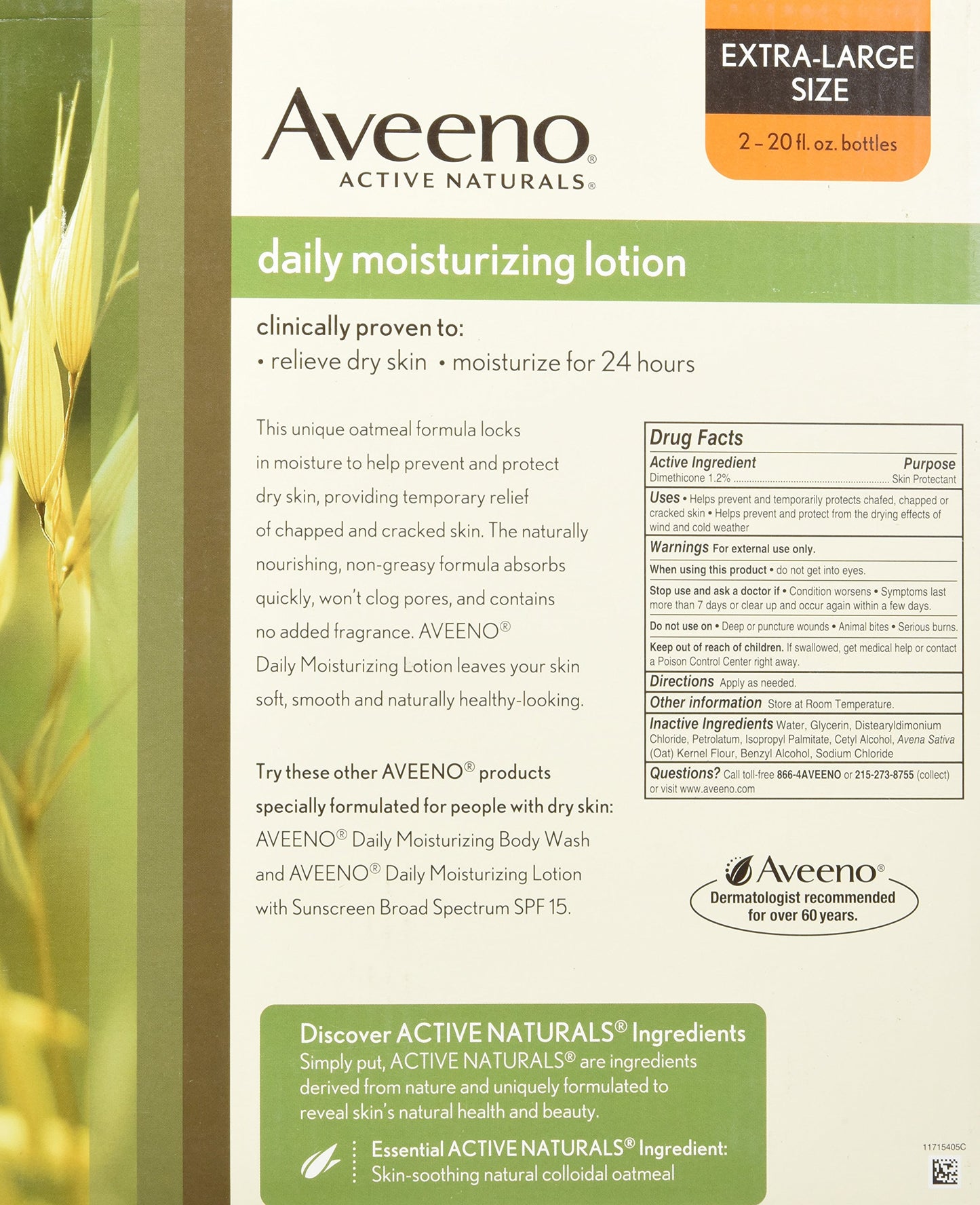 Aveeno Daily Moisturizing Body Lotion, Body Lotion for Dry Skin with Prebiotic Oat, Paraben Free, Fragrance Free, Non-Greasy, Non-Comedogenic Moisturizer, 18 FL OZ