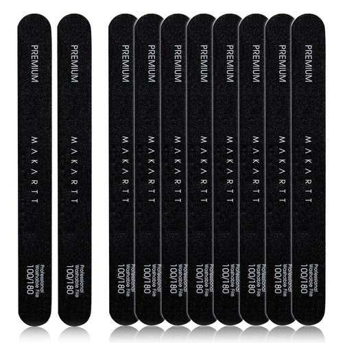 Makartt Nail File - 100/180 Grit Emery Boards for Nails, Professional Nail Files, 10pcs Double Sides Black Coarse Fingernail Filer for Acrylic and Extension Gel Removal Manicure Kit Salon Home Use