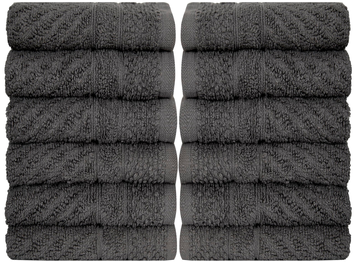 PH Pleasant Home Diagonal Wash Cloths Set - 12 Pack (12” x 12”) – 509 GSM - 100% Ring Spun Cotton Wash Cloth - Super Soft and Highly Absorbent Face Towels (Dark Grey)