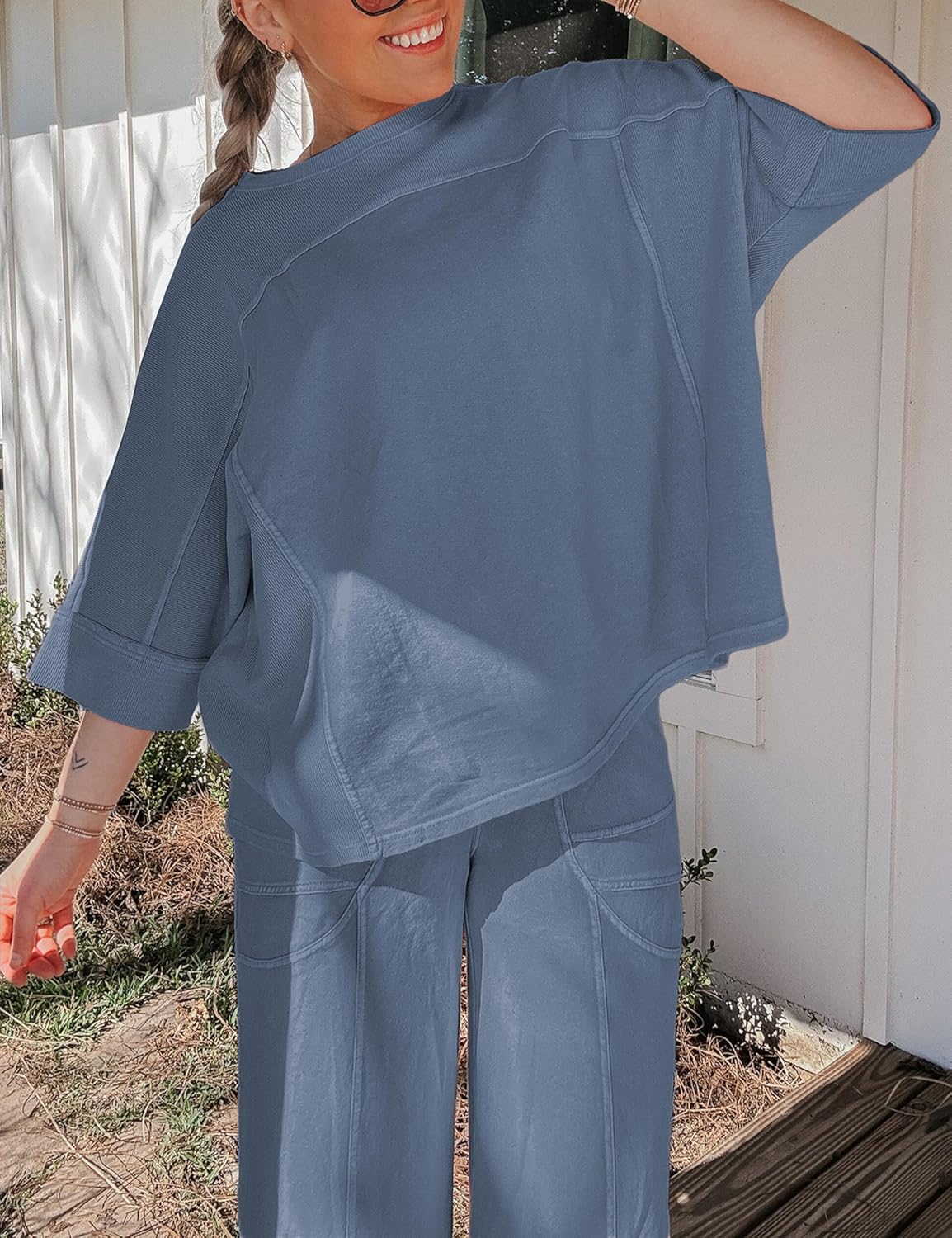 Skiennix Women's 2-Piece Lounge Set - Oversized Sweatshirt & Wide Leg Pants | Casual Travel Outfit