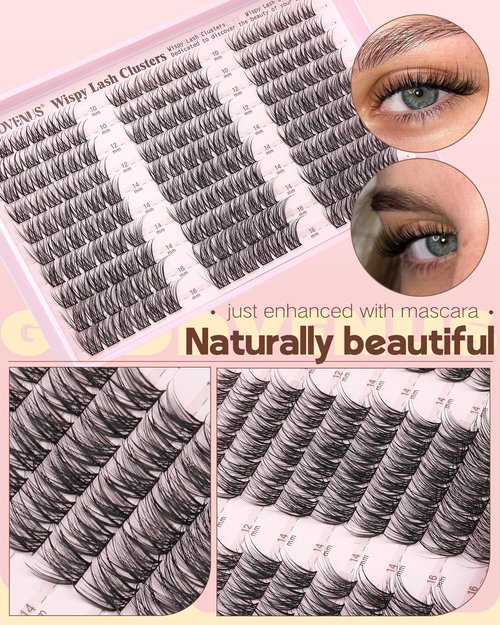 Goddvenus Wispy Lash Clusters Kit Mascara-like Natural Eyelash Clusters Lashes Cluster Eyelash Extensions Kit 10-16mm False Eyelashes Individual Lashes C Curl Lash Extension Kit For DIY