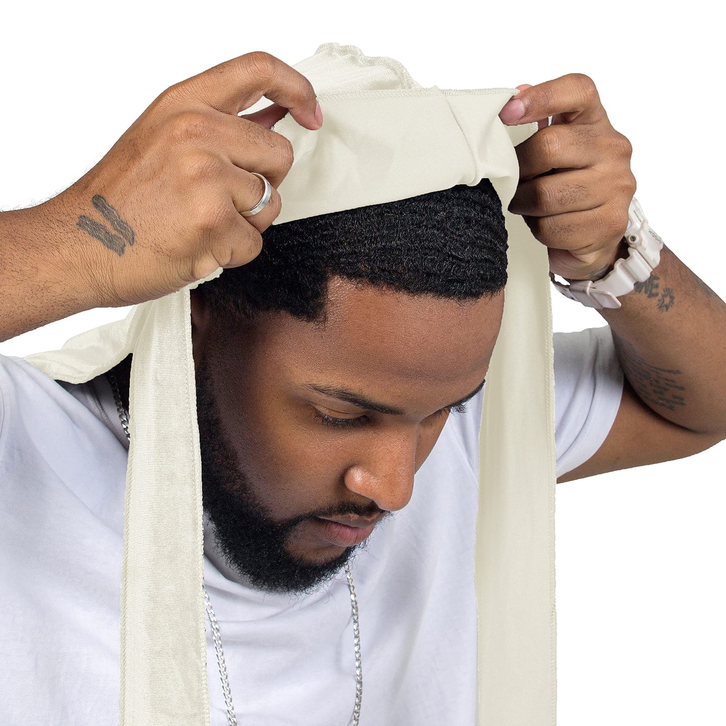 Velvet Durag for Men Velvet Dorag for Waves 2 Pieces Due Rag for Men Women (Black White)