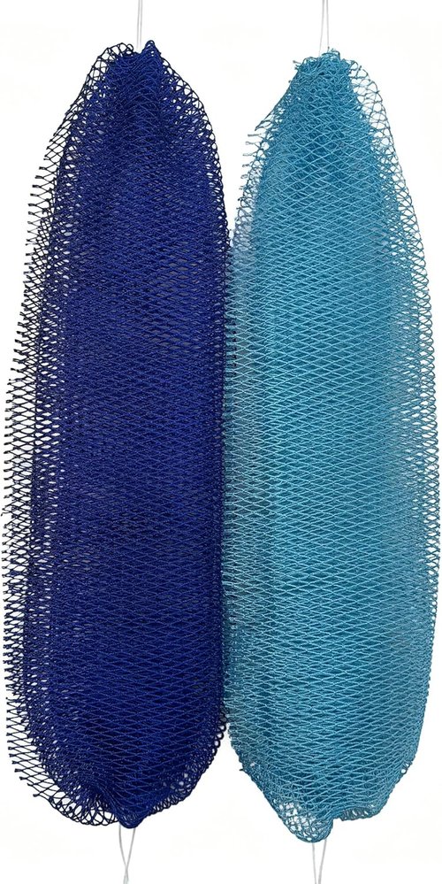 African Exfoliating Net Sponge - Authentic 2-Piece Bath Scrubber Set | Quick-Drying 45-Inch Loofah for All Skin Types (Navy Blue & Baby Blue)