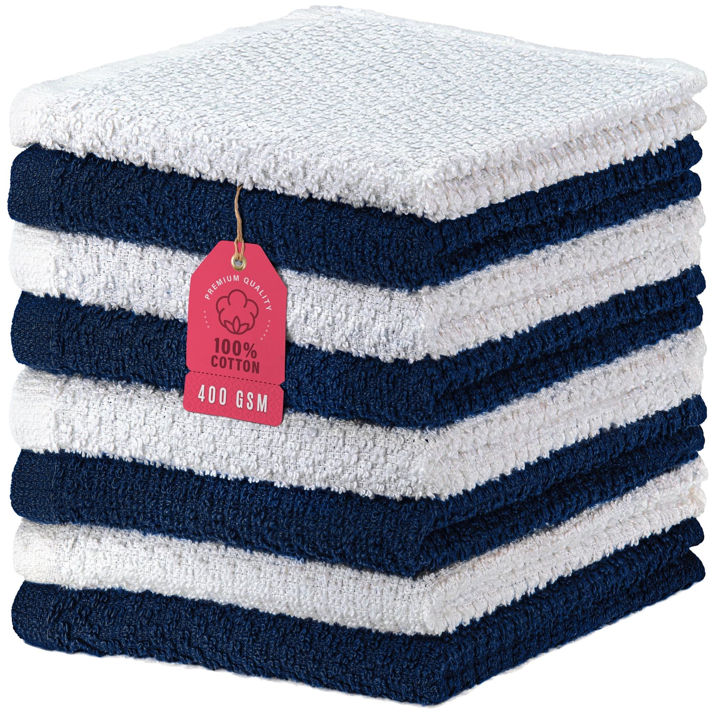 DecorRack 8 Pack 100% Cotton Face Towels, Ultra Absorbent 12 x 12 inch Wash Cloths, 400 GSM, Premium Quality, Soft Fingertip Towels for Face, Makeup, Spa, and Beauty, Navy (8 Pack)