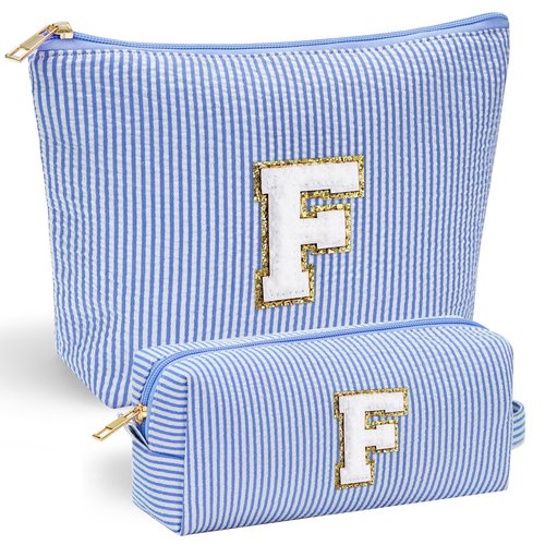 YOOLIFE Cute What Makes Up Bag - Blue Cotton Travel Essentials Cosmetic Beauty Graduation Engagement Personalized Thank You Gift For Women, Friend, Sister