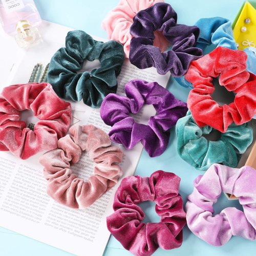 IVARYSS Scrunchies for Girls, 12 Pcs Velvet Scrunchies for Hair, Soft Ponytail Holder, Cute Colors Elastic Hair Bands for Teens and Women