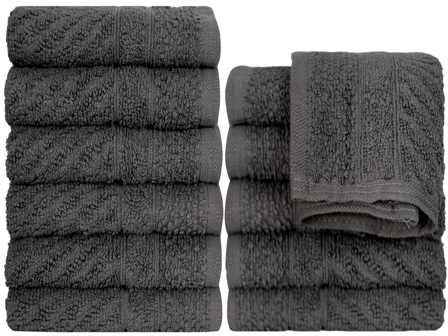 PH Pleasant Home Diagonal Wash Cloths Set - 12 Pack (12” x 12”) – 509 GSM - 100% Ring Spun Cotton Wash Cloth - Super Soft and Highly Absorbent Face Towels (Dark Grey)