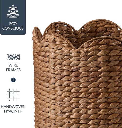 Best Choice Products 3pc Water Hyacinth Nesting Baskets - Stylish Storage Bins for Home Organization | Chestnut