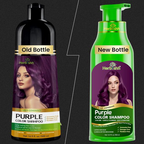 Herbishh Magic Hair Dye Shampoo - Color Gray Hair in Minutes - Long-Lasting Ammonia-Free Treatment (Purple) - 500ml