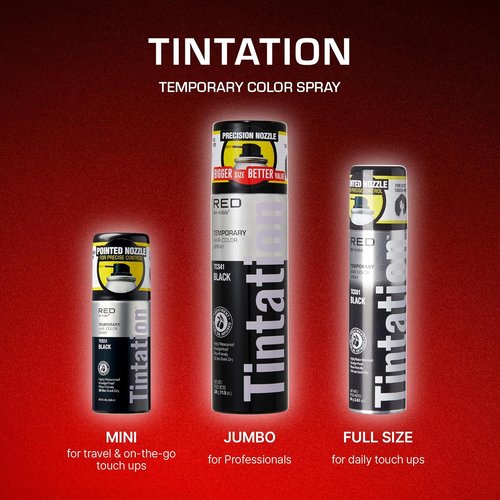 RED by Kiss Tintation Temporary Hair Color Spray - Instant Gray Root Cover Up, Water-Resistant, 11.5 OZ (Black)