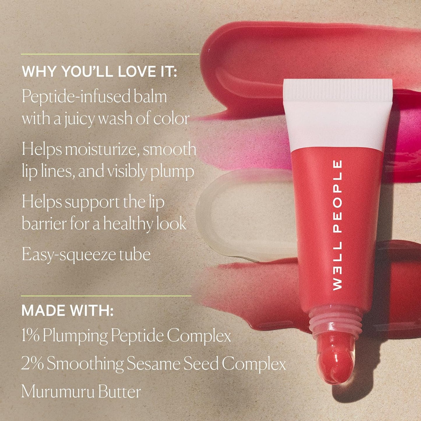 Well People Poutlove Peptide Lip Balm - Hydrating Tinted Treatment with Peptide Complex | Pink Grapefruit