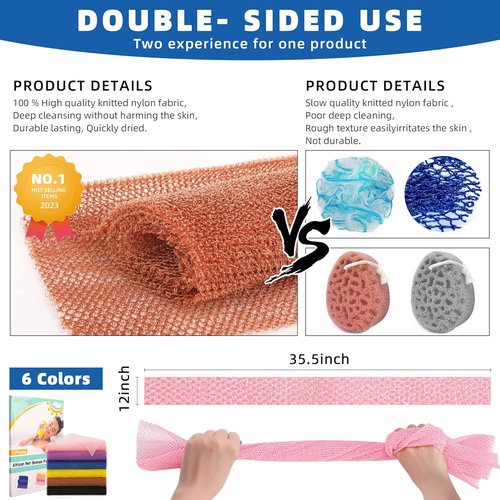 BHYTAKI African Exfoliating Net Sponge Set - 6 Colorful Bath Scrubbers for Smoother Skin | Daily Use