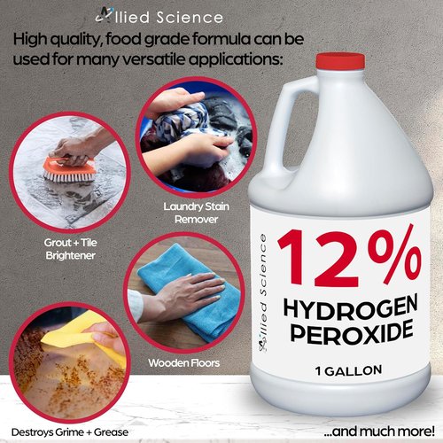 Allied Science 12% Food Grade Hydrogen Peroxide - 4X Stronger Cleaner for Home, Plants & Personal Care | 1 Gallon