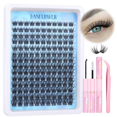 Wispy Lash Clusters Kit Natural Lash Extension Kit C Curved Eyelash Extension Kit 10-16mm Eyelash Clusters Thin Band Cluster Eyelash Extensions Kit 154pcs Individual Lashes by Lanflower