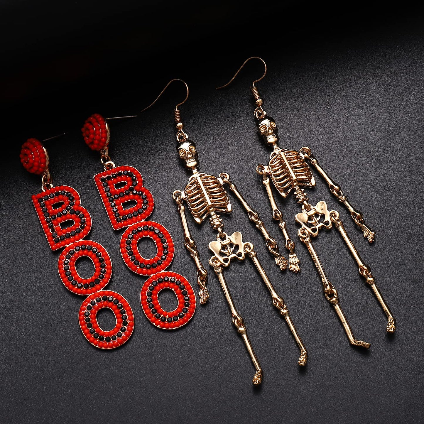 Halloween Earrings Set Beaded Boo Ghost Dangle Earrings for Women Spooky Skeleton Earrings Halloween Costumes Party Jewelry Gifts(Boo skeleton)