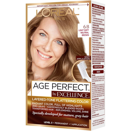 L'Oreal Paris Excellence Age Perfect Layered Tone Flattering Color, 6B Light Soft Neutral Brown (Packaging May Vary)