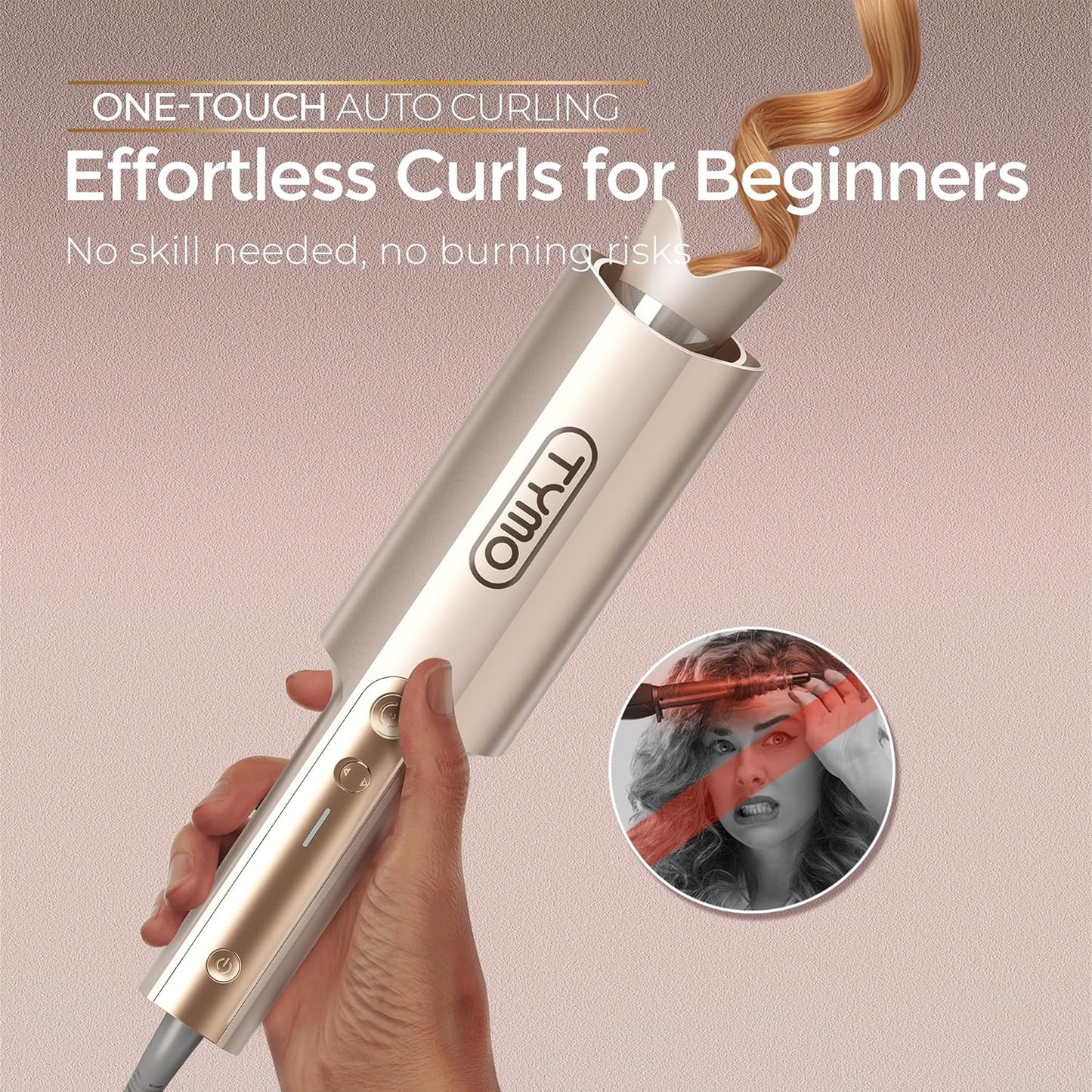 TYMO CurlPro Plus Automatic Curling Iron - Upgraded 1.5 Inch Long Barrel, Anti-Scald, Tangle-Free, Gold
