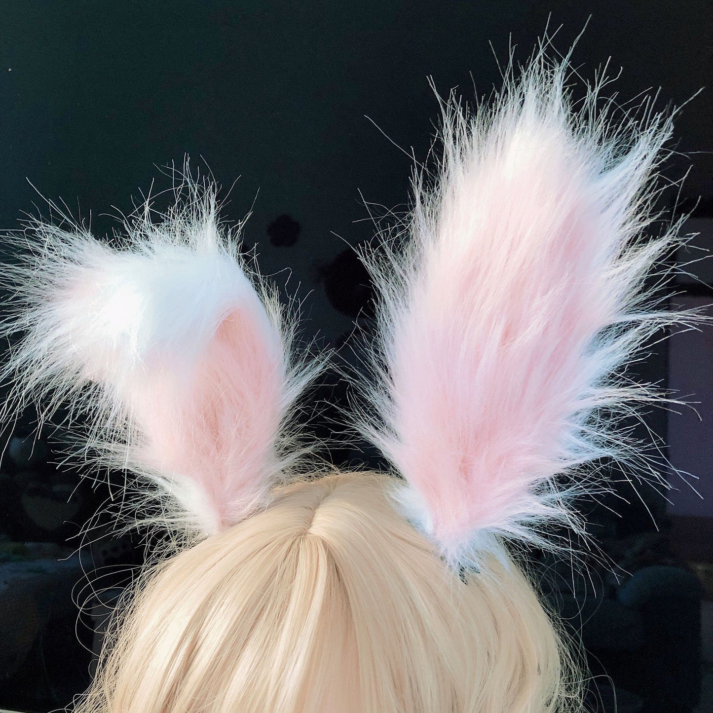 Fxaelian Cosplay Pink White Rabbit Bunny Long Ears Headband Hairband Hair Clips Headpeice Easter Halloween Costume Party Headpiece Headwear Hair Accessories Pink White