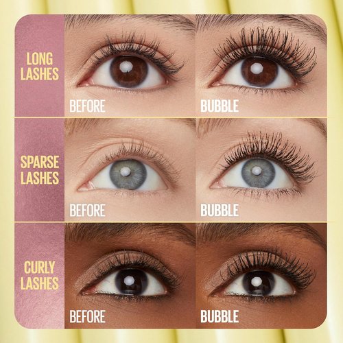 Maybelline The Colossal Bubble Washable Mascara, Buildable Mascara Volume and Length Formula for Bold, Separated Lashes, Blackest Black, 1 Count