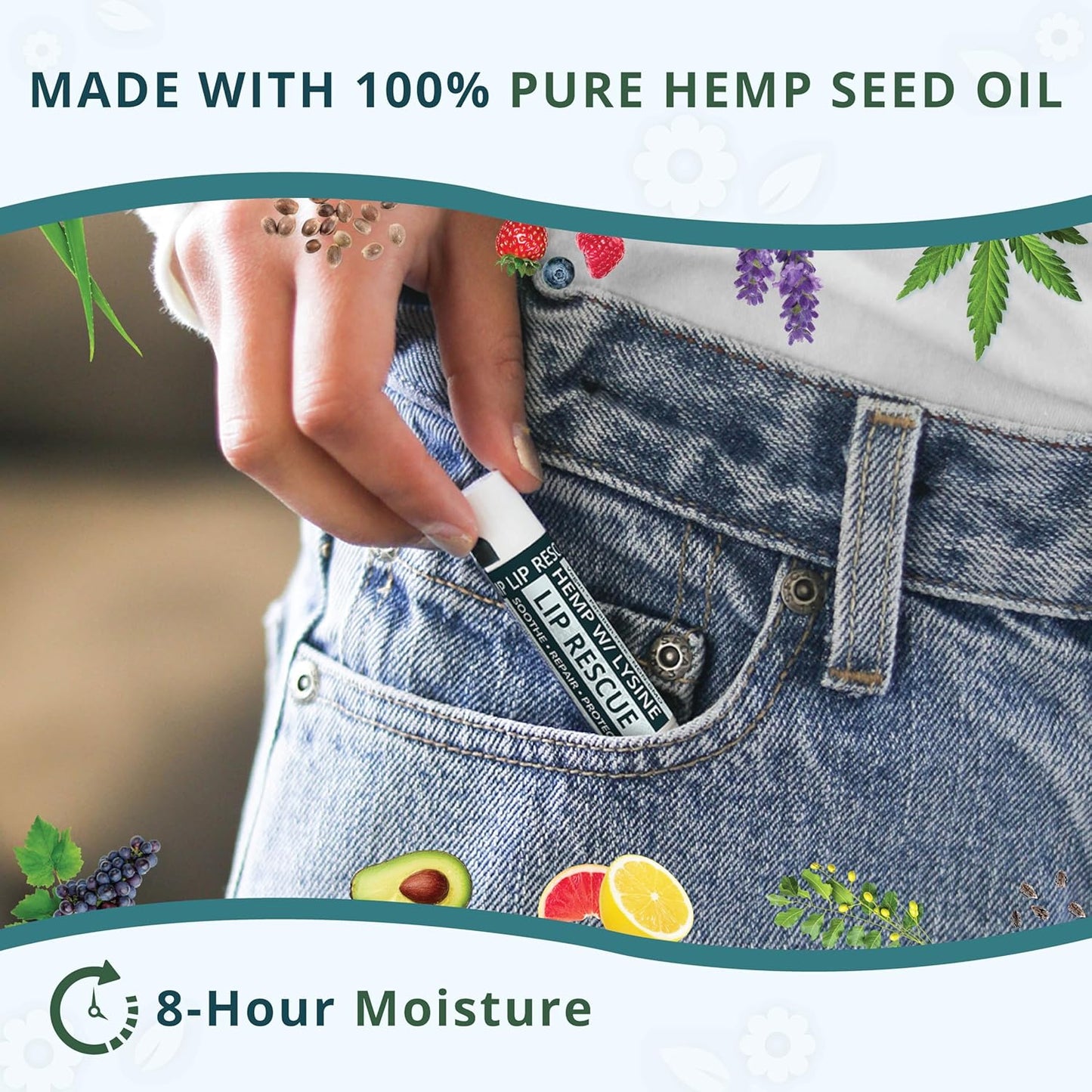 Skiennix Hemp Lip Balm - Intense Moisture & Softness with L-Lysine & Seed Oil | 5 Tubes