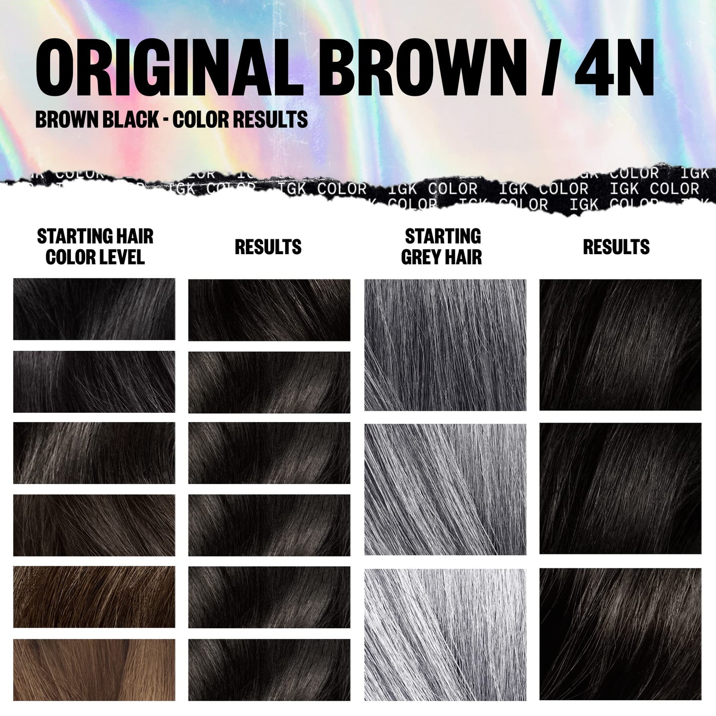 IGK Permanent Hair Color Kit | 4N Original Brown - Brown Black | 100% Gray Color Coverage + Strengthen + Shine | Ammonia Free