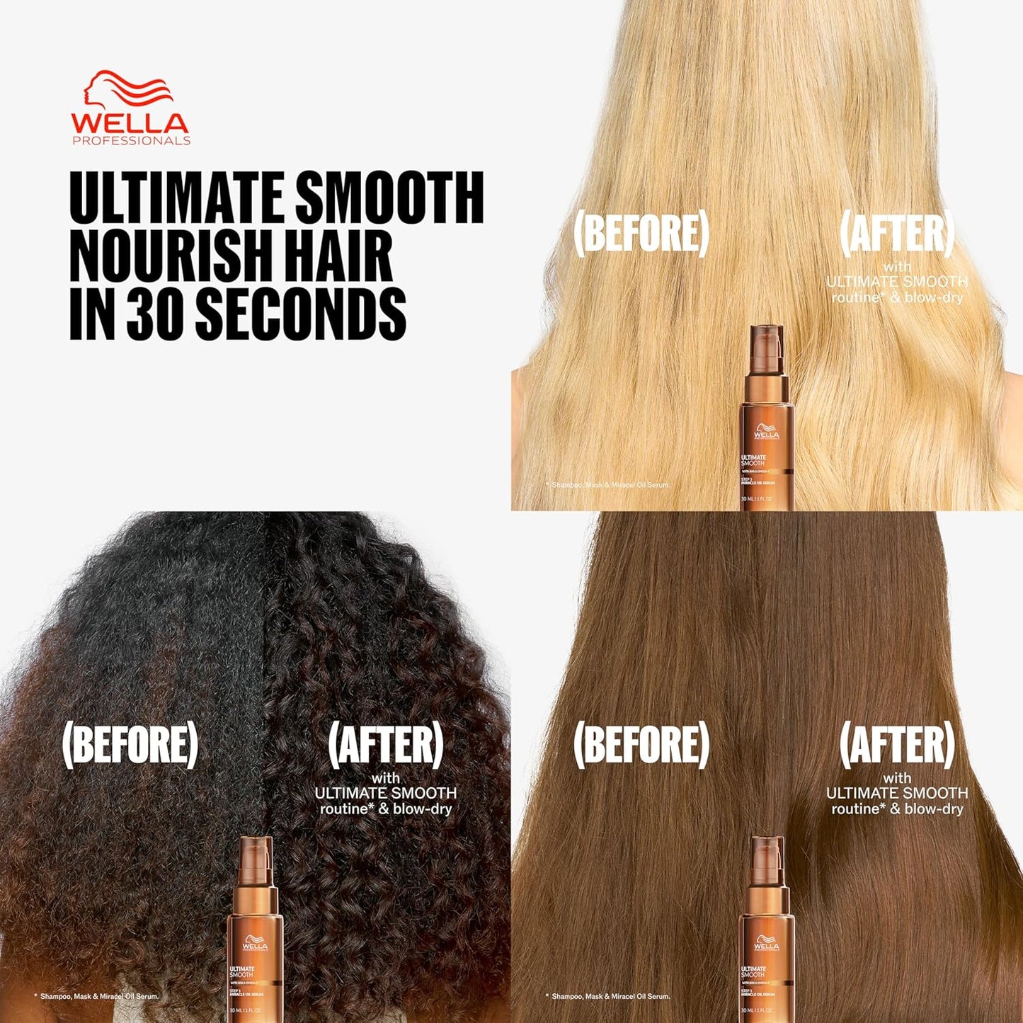 Wella Professionals Ultimate Smooth Shampoo & Conditioner Set | Nourishing for Dry, Dull & Frizzy Hair | 8.4 Fl Oz & 6.7 Fl Oz
