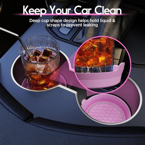 Amooca Car Cup Coaster - Universal Non-Slip Rhinestone Holders | 4-Pack Pink Interior Accessories