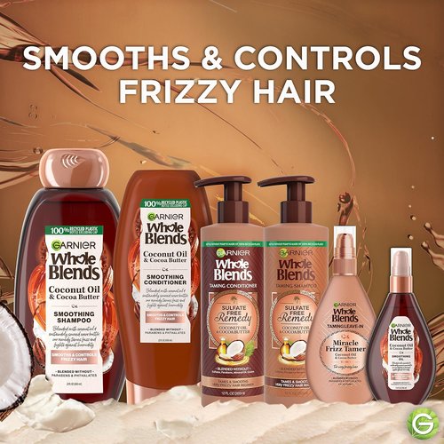 Garnier Whole Blends Coconut Oil & Cocoa Butter Smoothing Shampoo - Frizz Control, 22 Fl Oz, 2 Count