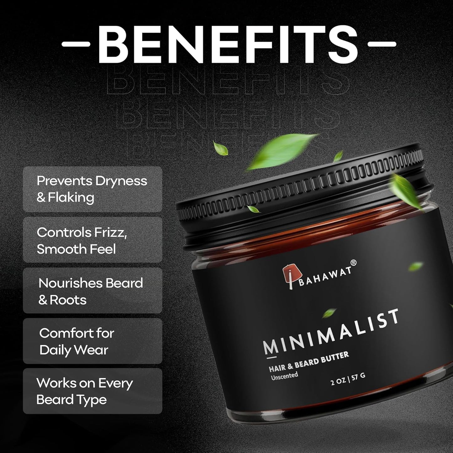 BAHAWAT Hair & Beard Butter for Men - Unscented Leave-In Conditioner for Strengthening & Softening - 2 oz