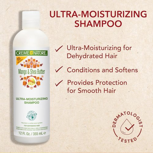 Creme of Nature Mango & Shea Butter Shampoo - Ultra-Moisturizing Hydrating Cleanser for Curly Hair | 12 oz