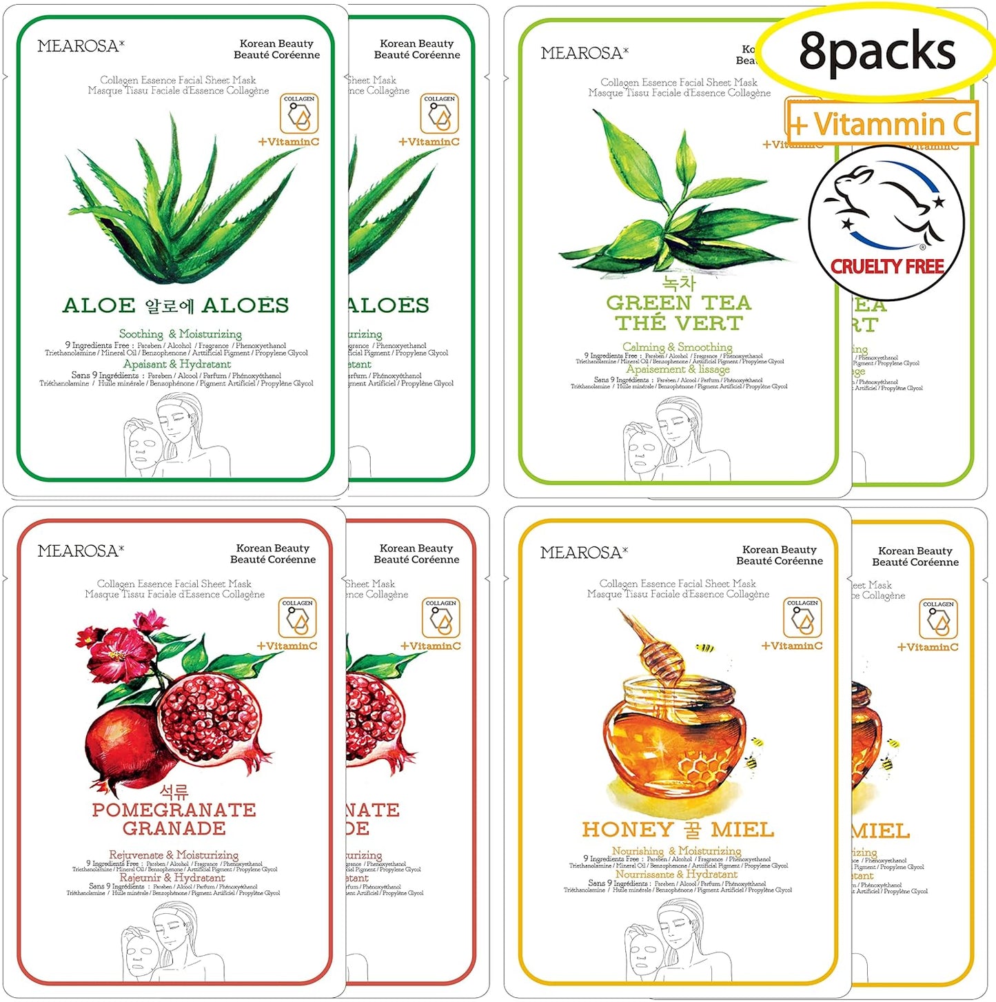 Skiennix Vitamin C Collagen Firming Face Mask - Premium Quality Sheet Mask for Radiant Skin | 8 Pack