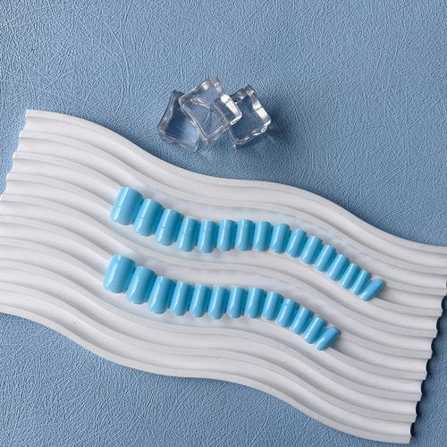 KQueenest Light Blue Press On Nails Medium Square - Acrylic Press On Nails Short Coffin, Sheer Soft Blue Fake Nails with Glue, Glossy Opaque, Reusable Soft Gel Glue on Nails for Women, 28 Pcs