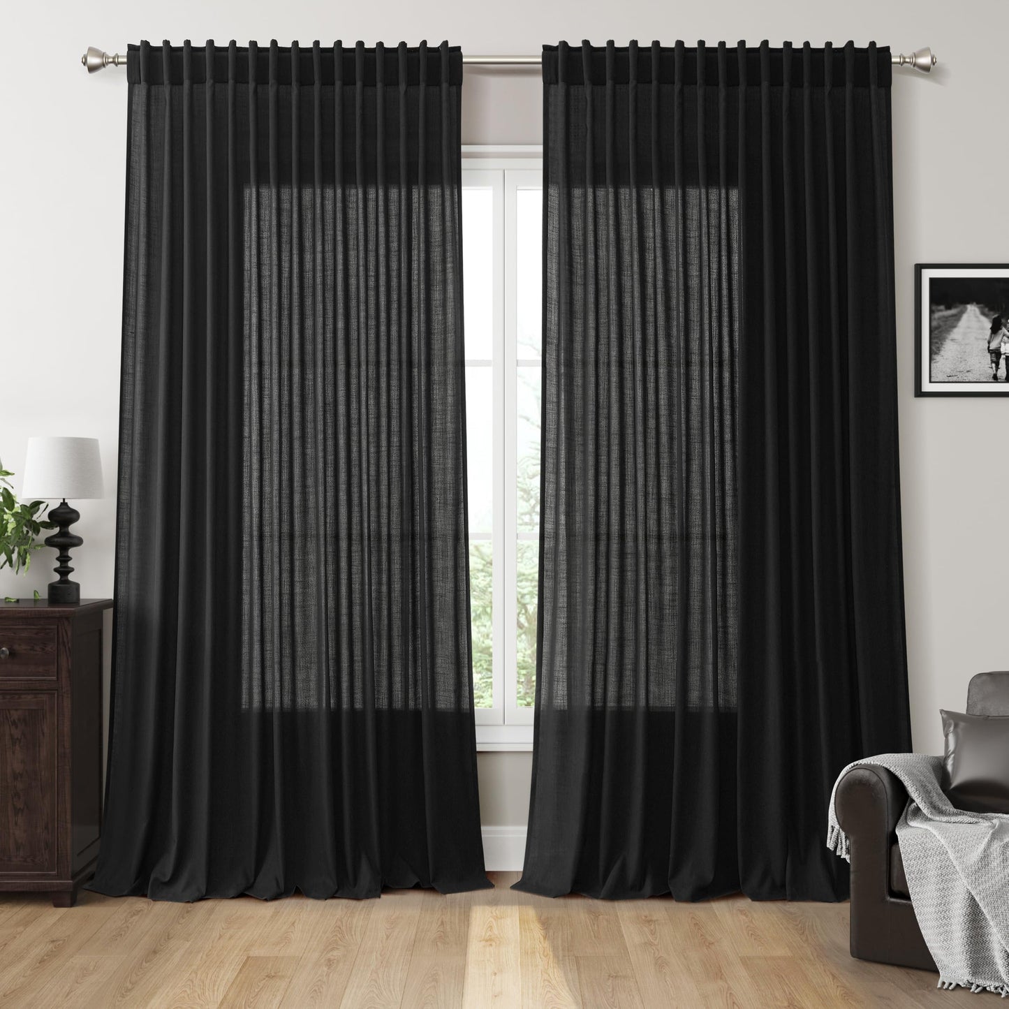 Nanspring Natural Linen Curtains for Kitchen Windows Over Sink - Cafe Curtain Semi Sheer with Rod Pocket and Back Tab Lightweight Rustic Textured Bistro Curtains for Bathroom, 2 Panels 25 x 24 Inch