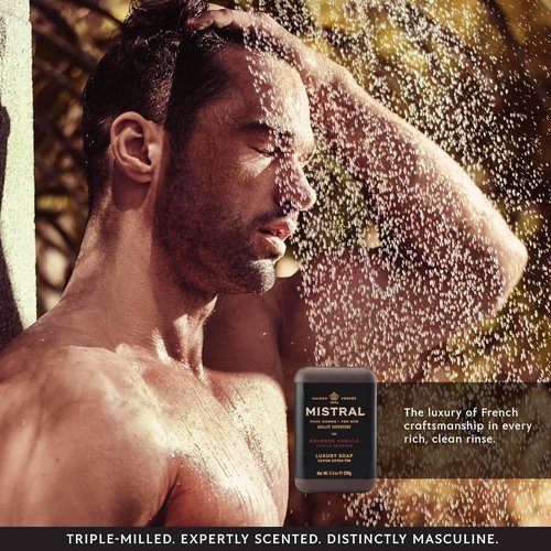 Mistral Bourbon Vanilla Luxury Bar Soap - Natural Moisturizing Soap for Men | Paraben & Phthalate Free | 8.8 oz