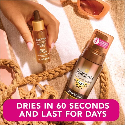 Jergens Natural Glow Sunless Tanning Mousse - Deep Bronze 6oz with Applicator Mitt for Flawless Tan