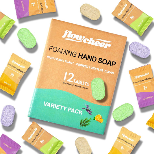 Flowcheer Foaming Hand Soap Tablets - Eco-Friendly Refills, 12 Pack, Plant-Based Natural Scents | Works with Any Dispenser