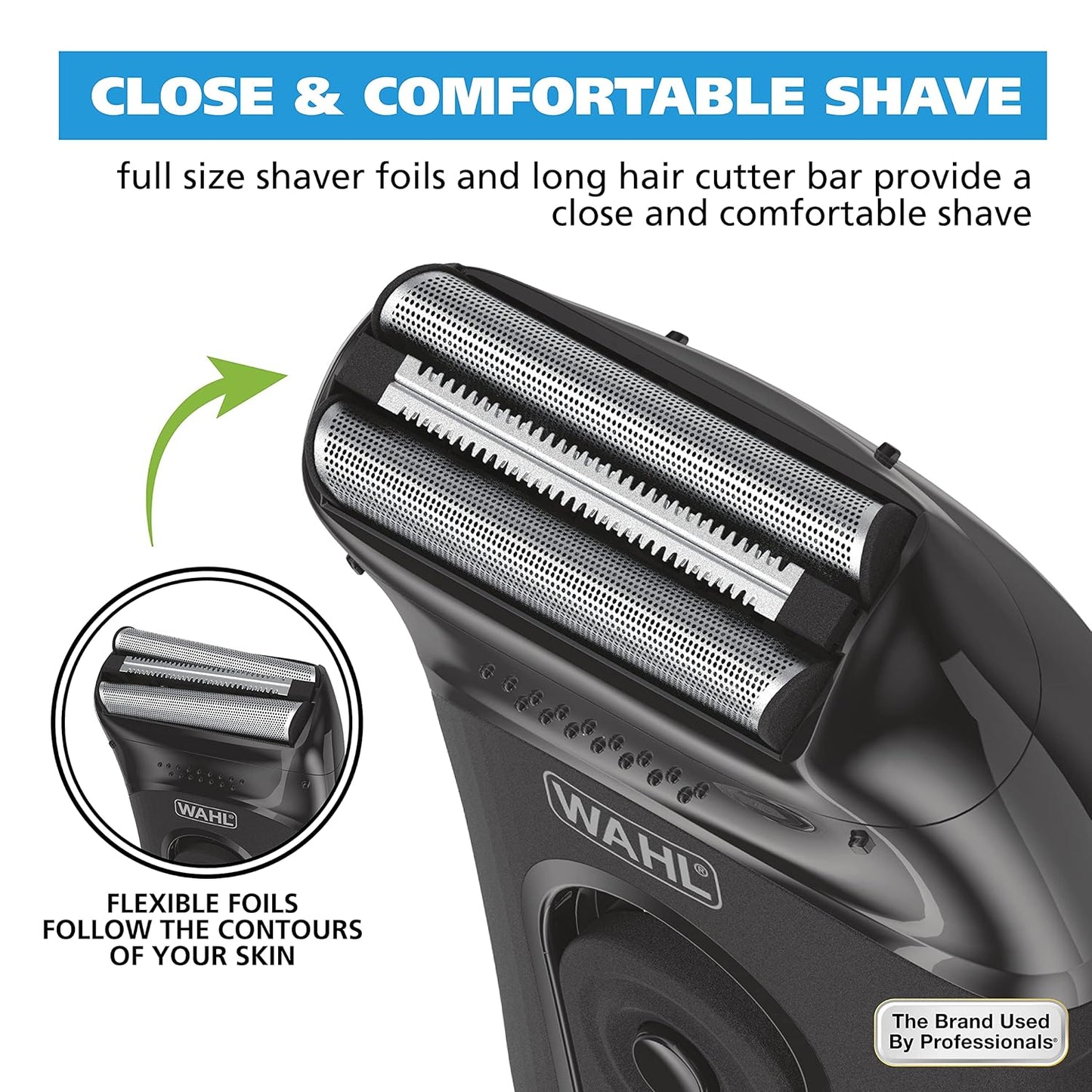 Wahl Compact Rechargeable Lithium Ion Shaver Kit - Hygienic Rinseable Foils & Dual Flexible Foils