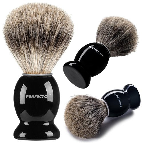 Perfecto 100% Pure Badger Shaving Brush - Black Handle for Ultimate Shaving Experience | Ideal for Safety, Double Edge, and Straight Razors