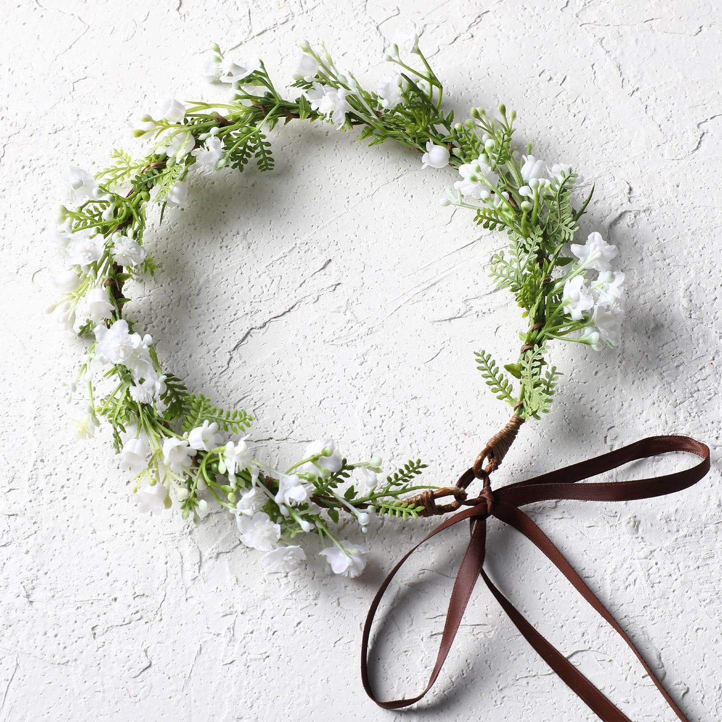 KorViSHOW White Green Flower Crown - White Valley Flower Headband with Green Leaf Dreamly Bridal Floral Headpiece Hair Wreath for Wedding Party Festival Photos