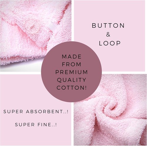 KEEPOZ Hair Towel Wrap - Quick Dry 100% Cotton Turban for Women | Super Absorbent & Anti-Frizz (Pink)