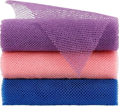 FARMOGA African Exfoliating Net Bath Sponge Set - Skin Smoother Shower Scrubber (3pcs: Blue, Pink, Purple)