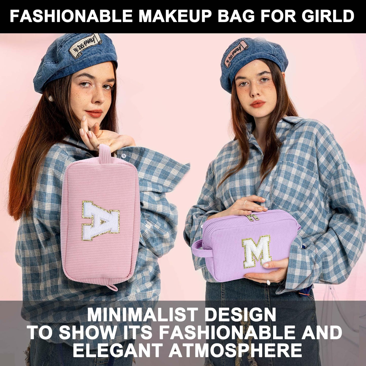 YOOLIFE Travel Makeup Bag - 4 5 6 7 8 9 10 Year Old Girl Birthday Gift | Initial Cosmetic Bags for Women Teen Girls Kids, Cute Makeup Bag Birthday Gifts for Women Kid Teen Girls Trendy Stuff Purple A