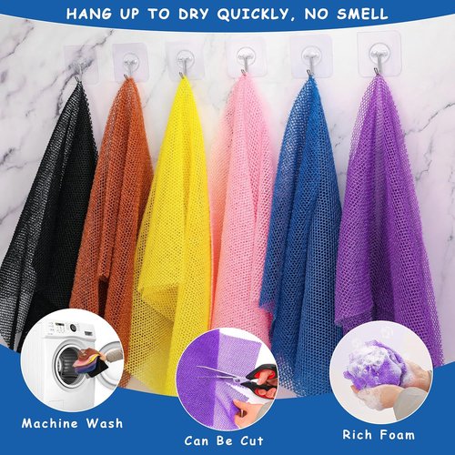 BHYTAKI African Exfoliating Net Sponge Set - 6 Colorful Bath Scrubbers for Smoother Skin | Daily Use