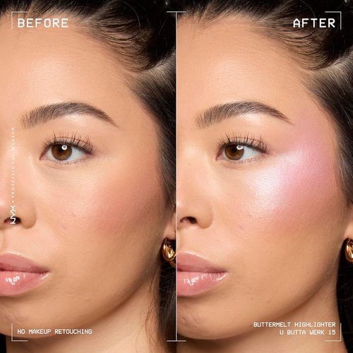 NYX PROFESSIONAL MAKEUP Buttermelt Highlighter - Long-Lasting Powder Highlighter for High Impact Glow | 15 U Butta Werk (Frosty Pink)