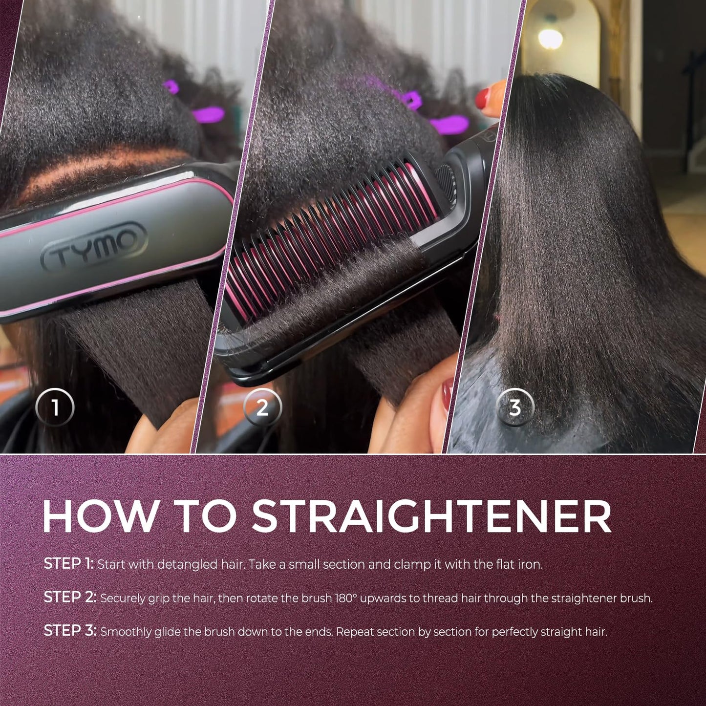 TYMO Flat Iron Hair Straightener Brush 2 in 1, 200M Ions Hair Straighteners for Women, Ceramic Dual Voltage Straightening Hot Comb for Anti-Frizz Straights, Waves, Curl, 3X Less Heat Damage