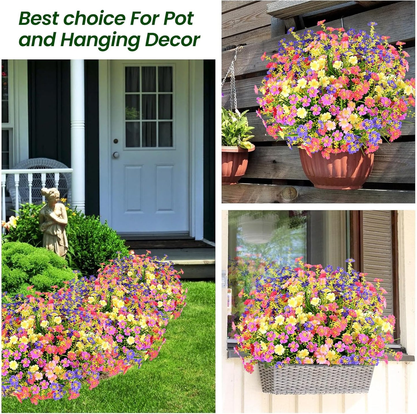 Trytuny 10 PCS UV Resistant Artificial Flowers | Faux Plants for Outdoor Home Garden Decor